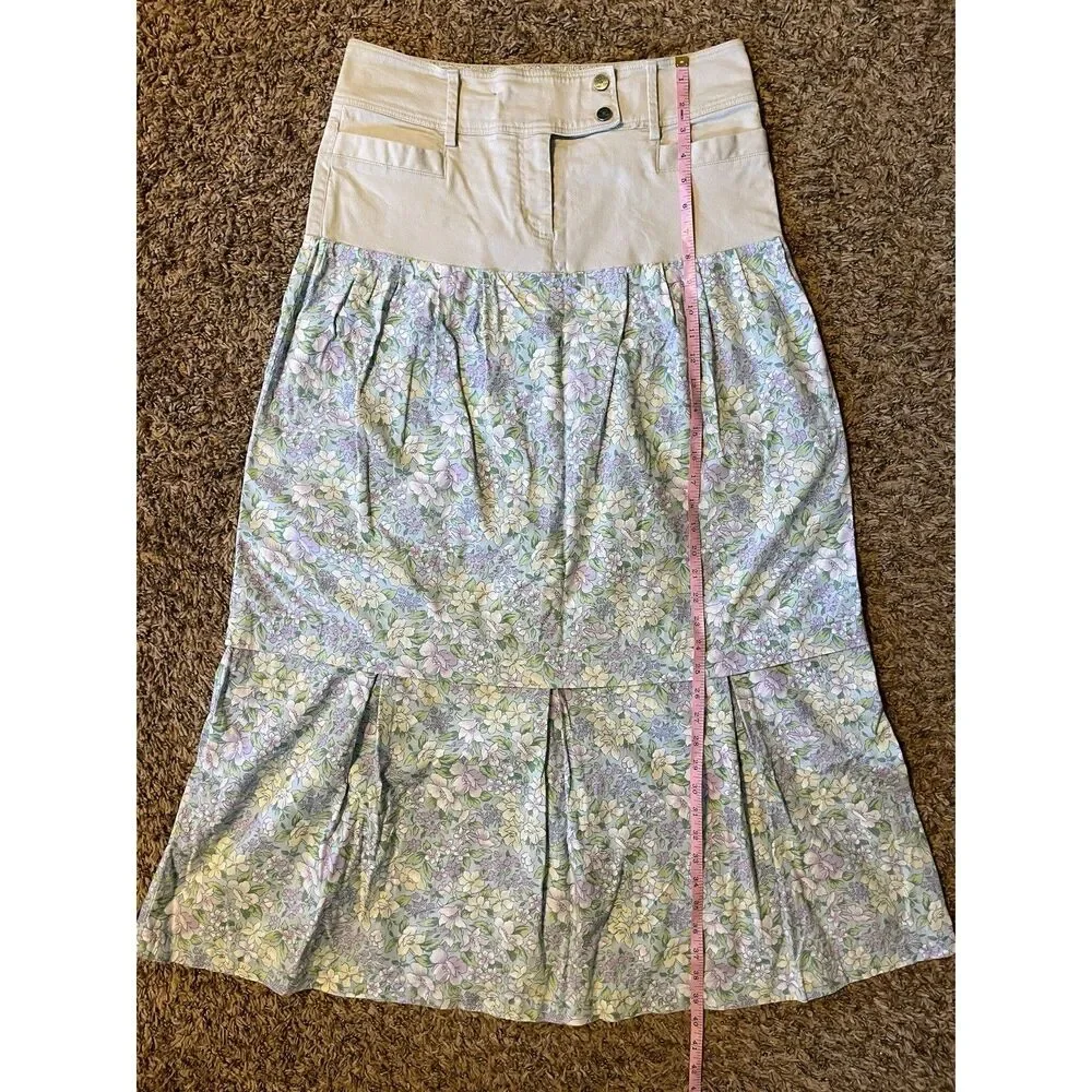 Tommy Hilfiger Womens 10 Khaki Floral Tiered Maxi Skirt Modest Western Prairie